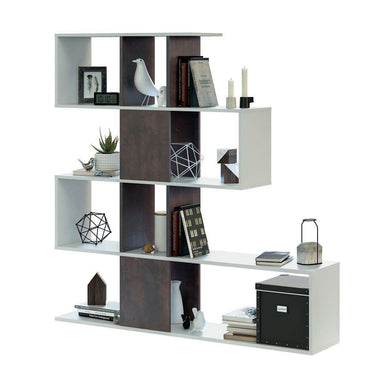 Premium Zaga Oxide Dark Brown and Arctic White Contemporary Bookcase with 10 Open Compartments - UK Luxury Furniture